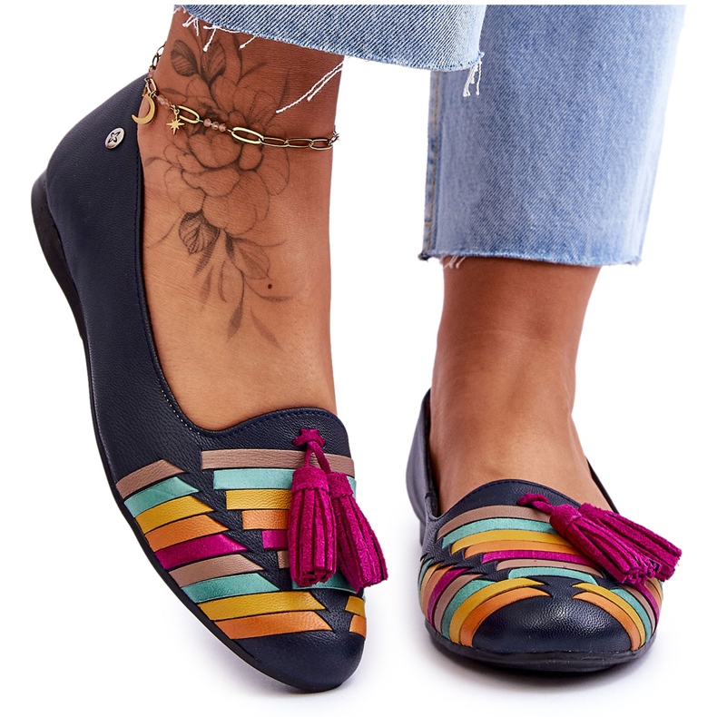 Maciejka Ballerine In Pelle Con Frange Blu Navy 04016-17 multicolore