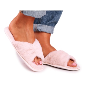 Pantofole in pelliccia da donna con fiocco beige