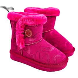 Apawwa Doposci Bambino Con Pelliccia E Bottone Fucsia Kawai rosa