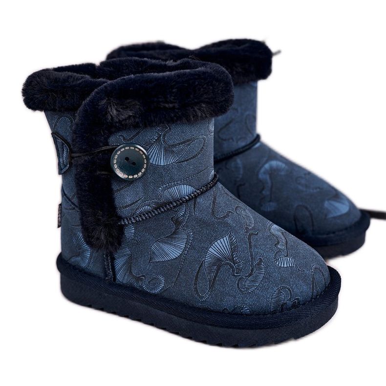 Apawwa Stivali Da Neve Per Bambini Con Pelliccia E Bottone Blu Navy Kawai