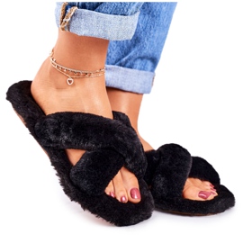 FRJ Pantofole da donna in pelliccia nera Cozy Time nero