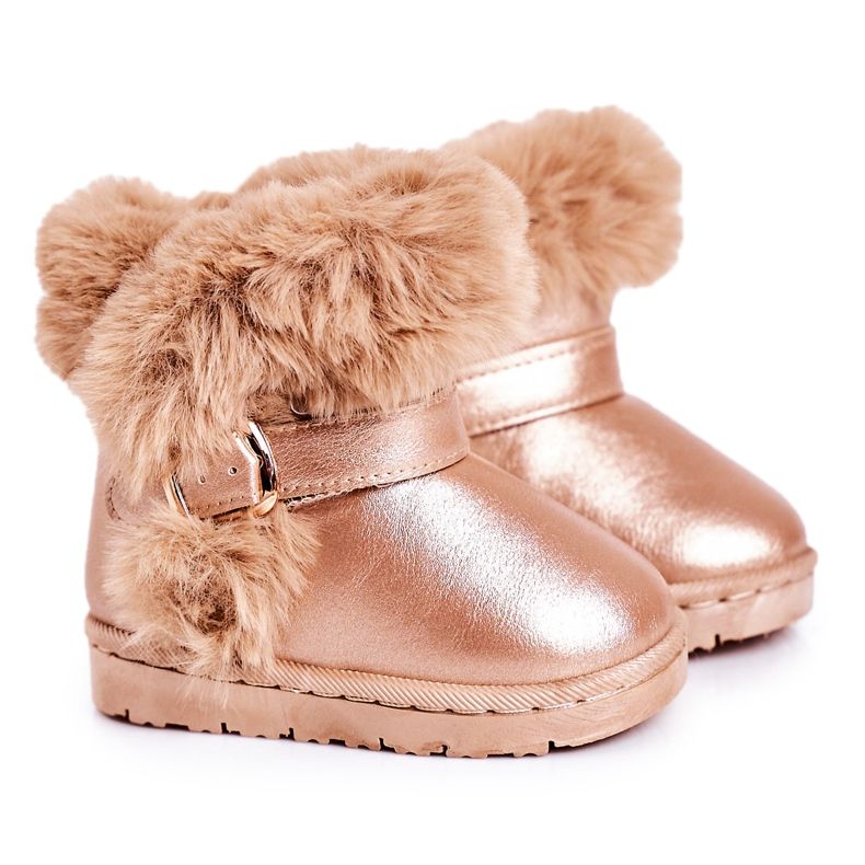 FRROCK Caldi stivali da neve per bambini con pelliccia JellyBeans oro rosa