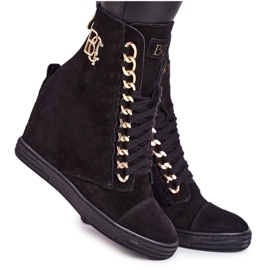 Sneakers Camoscio Donna BOOCI 2222/066 / con Catena Oro Nero