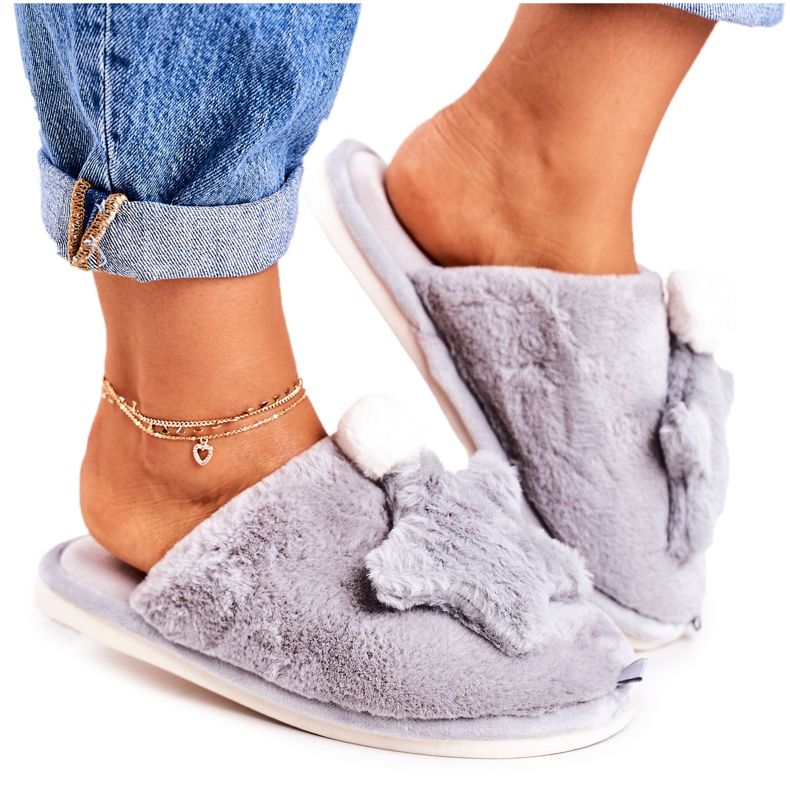 Pantofole Da Donna Con Pelliccia E Stelle Grigio Notte-Notte