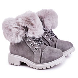 Caldi Trapper Bambini Con Pelliccia Grigio Nella