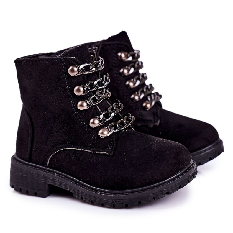 Trappers per bambini con catena in ecopelle scamosciata nera Rock &amp; Roll nero