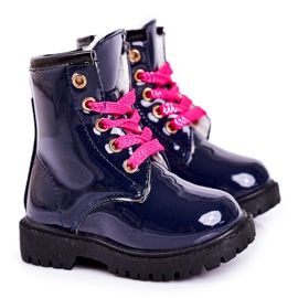 Stivali Bambini Riscaldati Con Pelliccia, Laccati Navy Pinkie blu navy