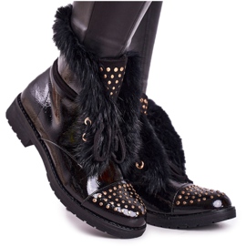 SEA Stivali Caldi Da Donna Con Strass E Pelliccia, Glam Laccato nero
