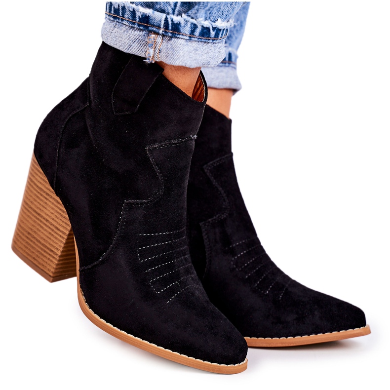 MSMG Stivali da cowboy caldi da donna con tacco nero Margaret