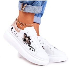 Scarpe Sportive Donna Sneakers Con Mosca Bianche Dorate Amour bianco