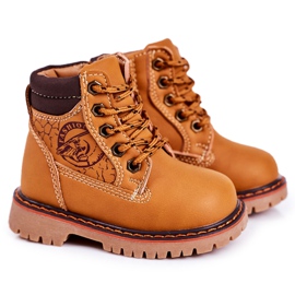 Linshi Stivali caldi per bambini Trappers su una suola in gomma Caramel Bobby marrone giallo
