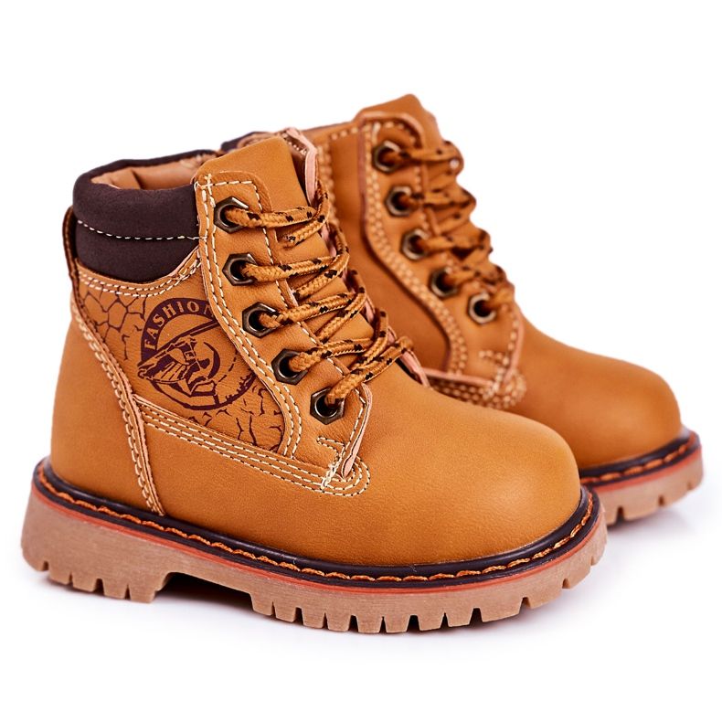 Linshi Stivali caldi per bambini Trappers su una suola in gomma Caramel Bobby marrone giallo