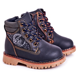 Linshi Stivali caldi per bambini Trappers su una suola in gomma Bobby blu navy marina arancione
