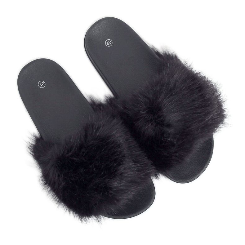 Nero CK107P Pantofole nere con pelliccia