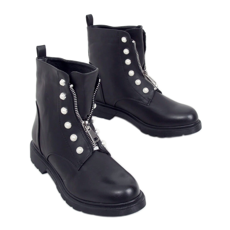 Stivali militari neri con perle 8296 Black nero