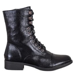 Super Mode Stivali stringati con glitter nero
