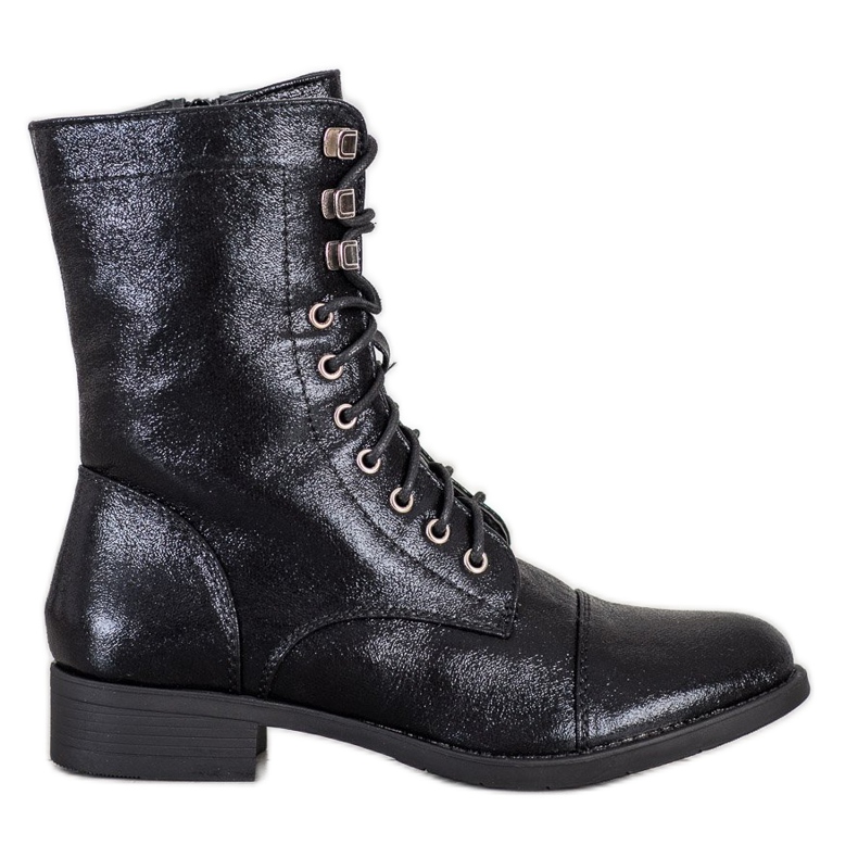 Super Mode Stivali stringati con glitter nero