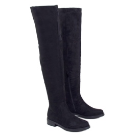 Stivali sopra il ginocchio con tacco piatto nero K-99120-1 Tessuto nero