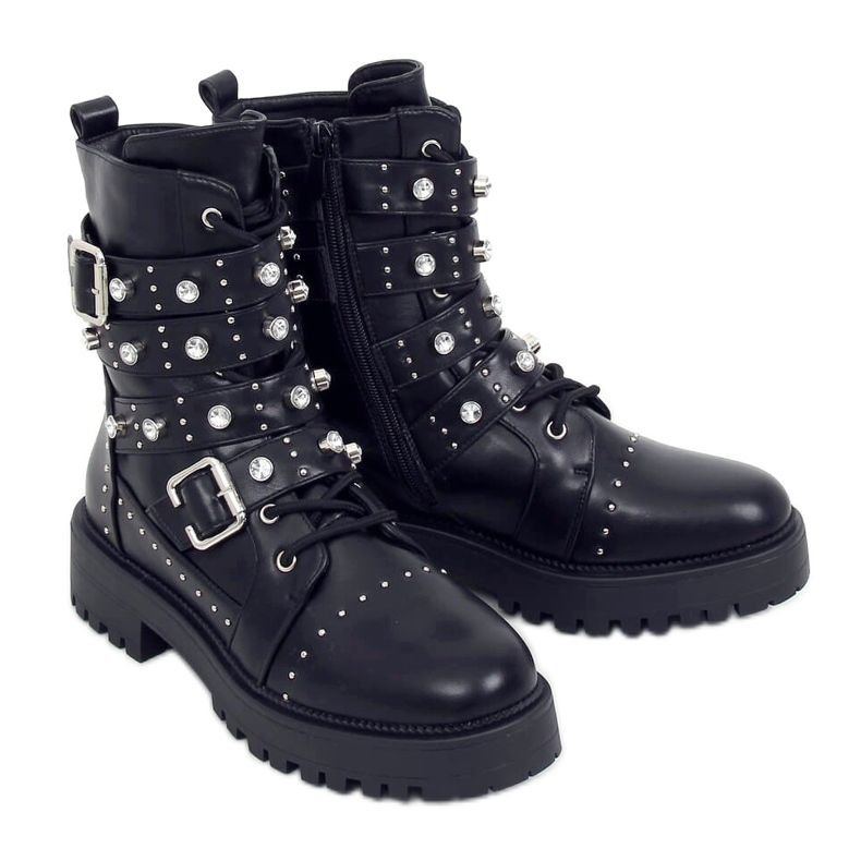 Stivali militari con borchie nere NS176P Black nero
