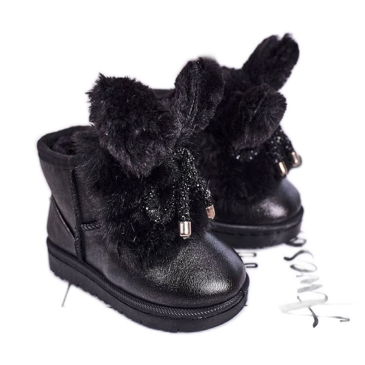 Stivali Da Neve Per Bambini Con Pelliccia Con Orecchie Coniglietto Nero