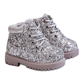 Stivali caldi in broccato per bambini Trappers Silver Mermaid argento