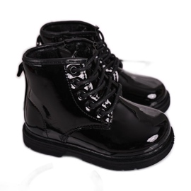 FRROCK Stivali per bambini Stivali caldi laccati Nero Ammy