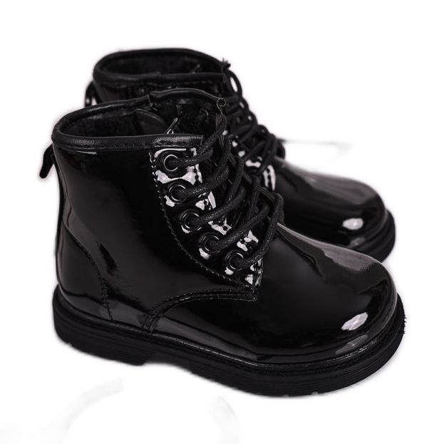 FRROCK Stivali per bambini Stivali caldi laccati Nero Ammy