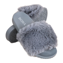 Bona Infradito alla moda con pelliccia grigio