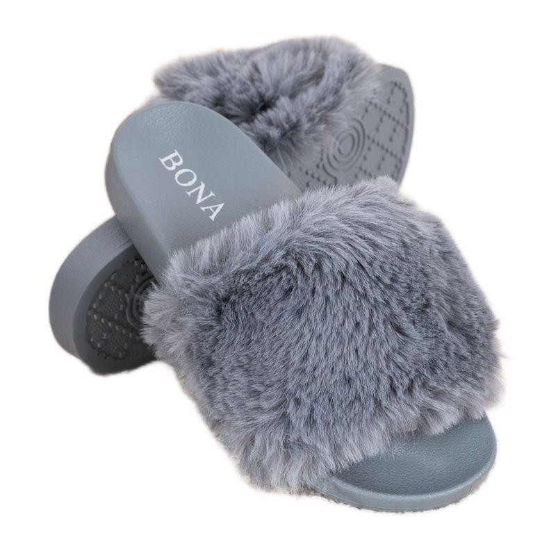 Bona Infradito alla moda con pelliccia grigio