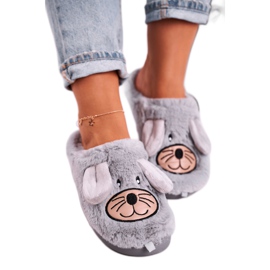 JOMIX Pantofole da donna in pelliccia di topo grigie Home Sweet Home beige grigio