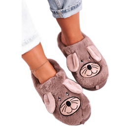 JOMIX Pantofole da donna in pelliccia beige per topi Home Sweet Home marrone