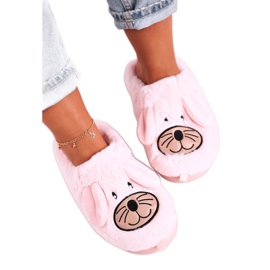 JOMIX Pantofole da donna in pelliccia di topo rosa Home Sweet Home