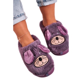 JOMIX Pantofole da donna in pelliccia di topo viola Home Sweet Home