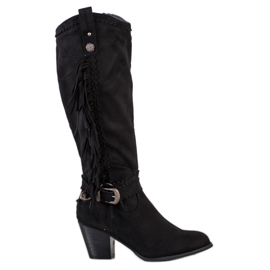 Diamantique Stivali da cowboy con frange nero