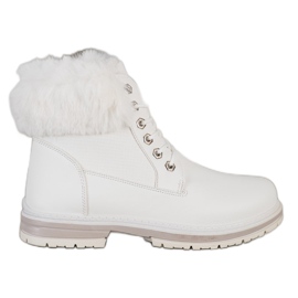 SHELOVET Trappers bianchi con pelliccia bianco