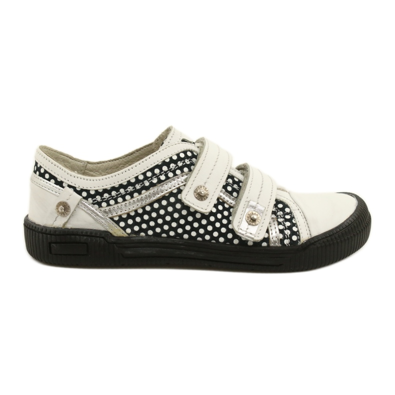 Scarpe in pelle con velcro Bartek 78148-25K Pois bianca nero d'argento
