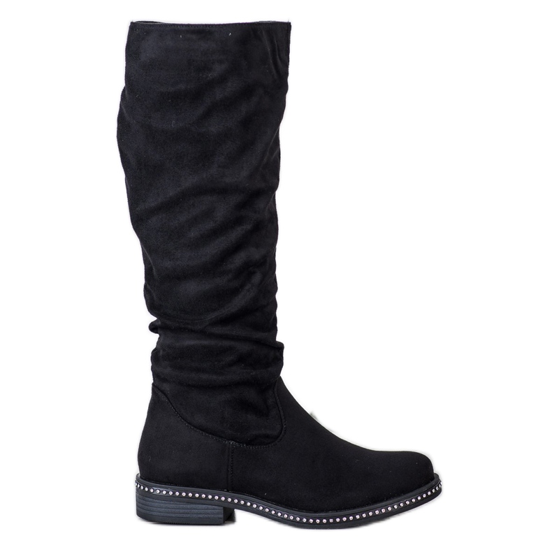 SHELOVET Stivali Scamosciati Con Cubic Zirconia nero