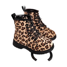 FRROCK Stivali per bambini con stampa leopardata Dafne beige marrone nero