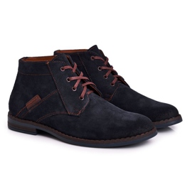 Stivali da uomo in pelle Bednarek Stivali blu navy marrone