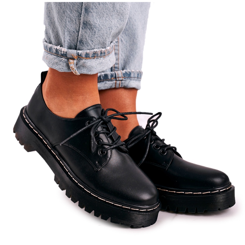 Scarpe Oxford classiche da donna sulla piattaforma S.Barski HX62 nera nero