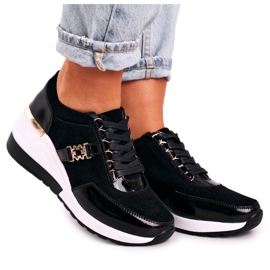 S.Barski Sneakers con zeppa in pelle da donna Black Gold Roxette nero d'oro