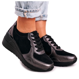 S.Barski Sneakers da donna in pelle con zeppa Roxette argento nero