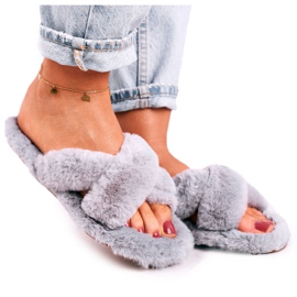 FJ1 Pantofole in pelliccia da donna grigie Cosy Time grigio