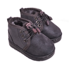 Stivali da neve con lacci per bambini riscaldati con pelliccia grigio Hunter