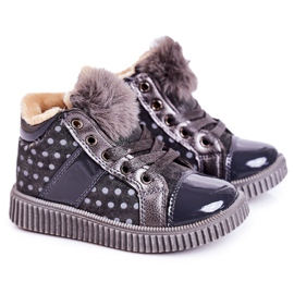 Linshi Scarpe da ginnastica per bambini con stivali caldi in pois grigio Anastasia argento
