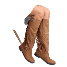 Stivali con frange, zeppa nascosta cammello ST-28P Camel beige