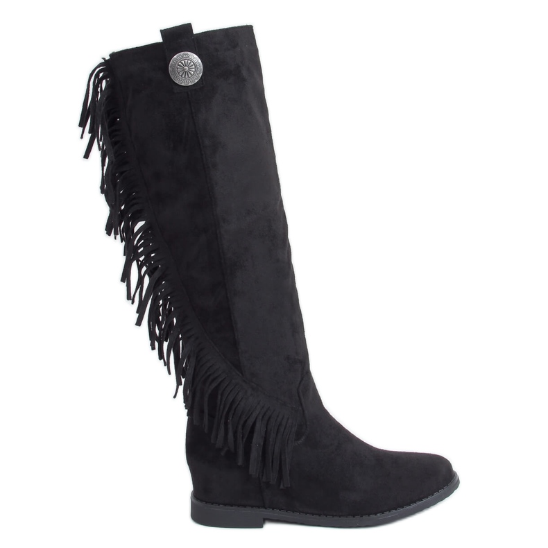 Stivali con frange, zeppa nascosta nero ST-28P Black