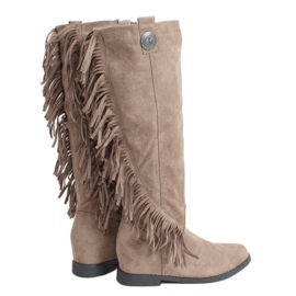 Stivali con frange zeppa nascosta beige ST-28P Khaki