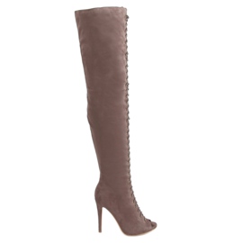 Stivali sopra il ginocchio open toe kaki JM-67 Khaki beige