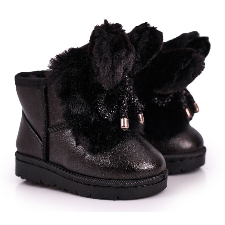 Stivali Da Neve Per Bambini Con Pelliccia Con Orecchie Coniglietto Nero